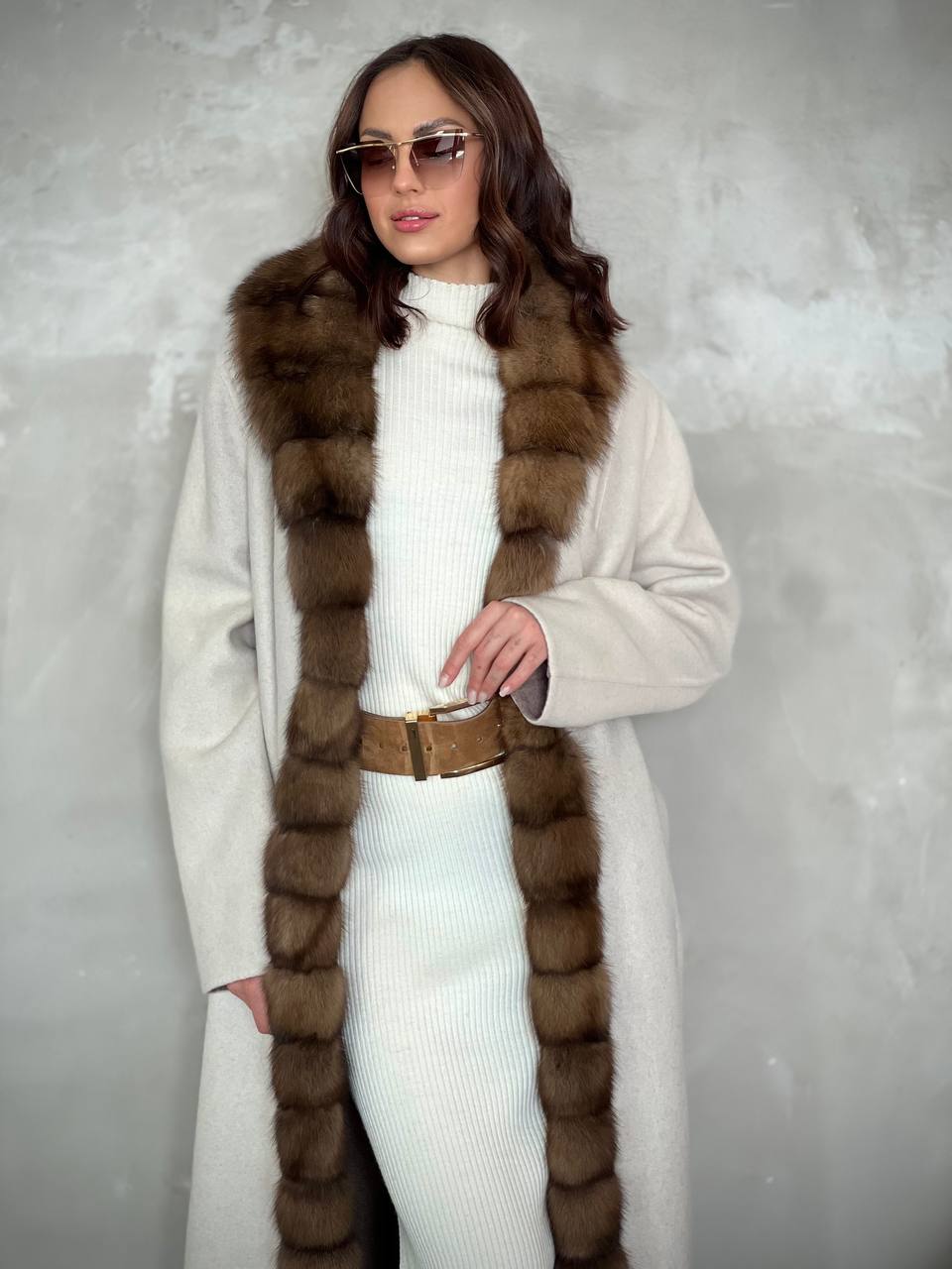 Двустороннее пальто с воротником шалью из кашемира