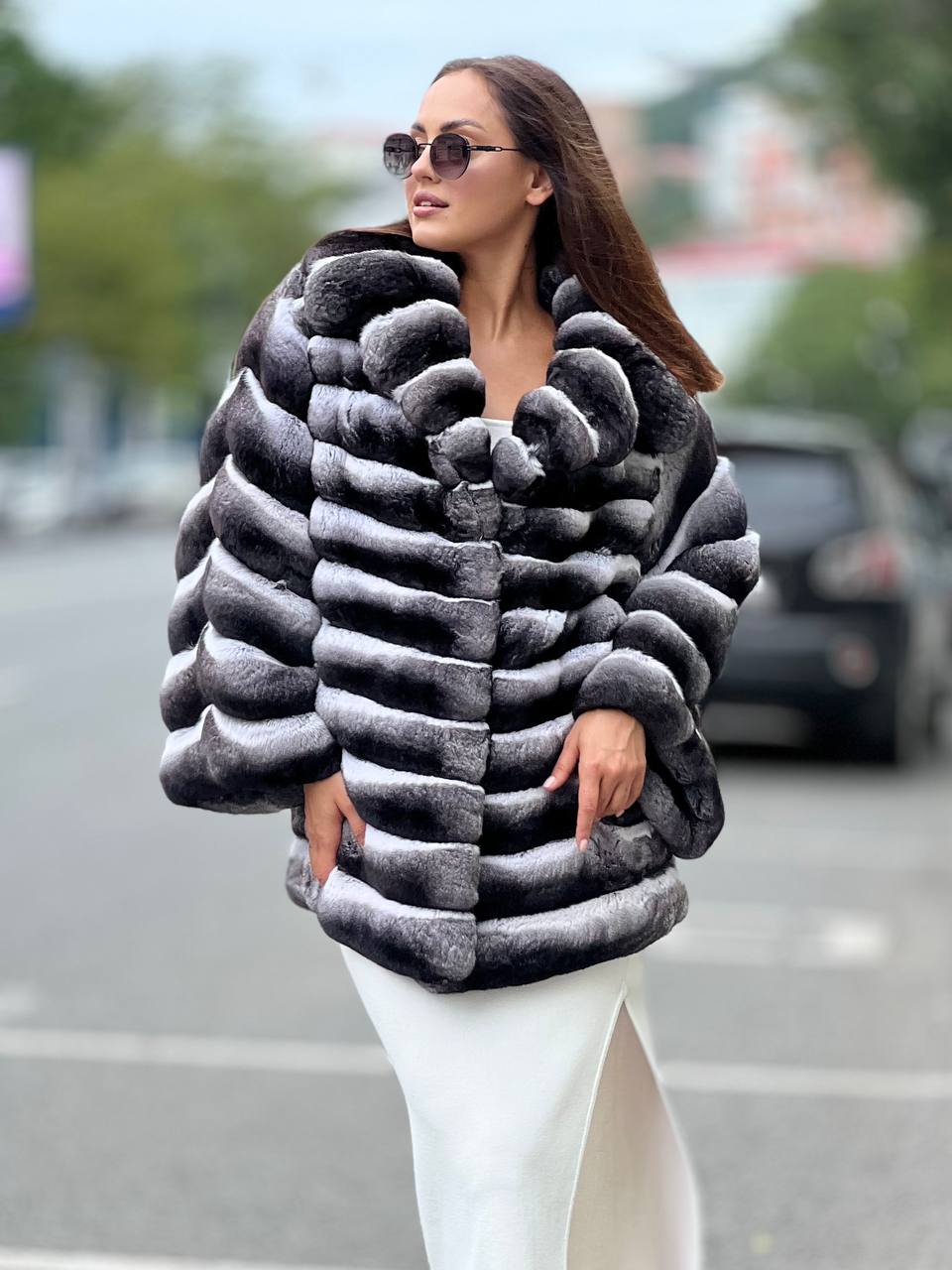 Полушубок из меха шиншиллы