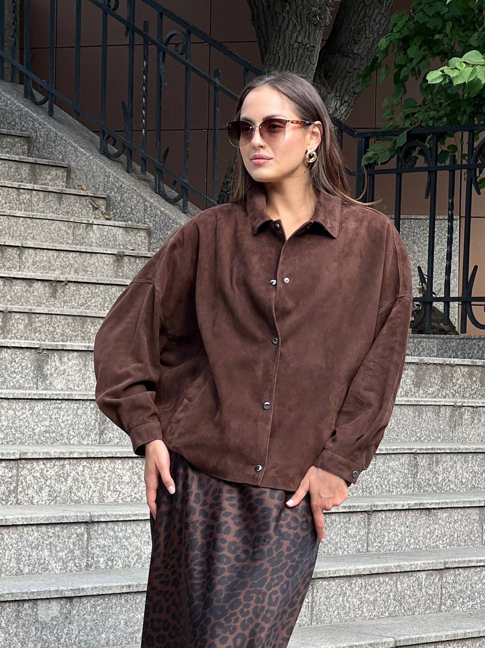 Куртка-рубашка из мягчайшей замши шоколадного цвета