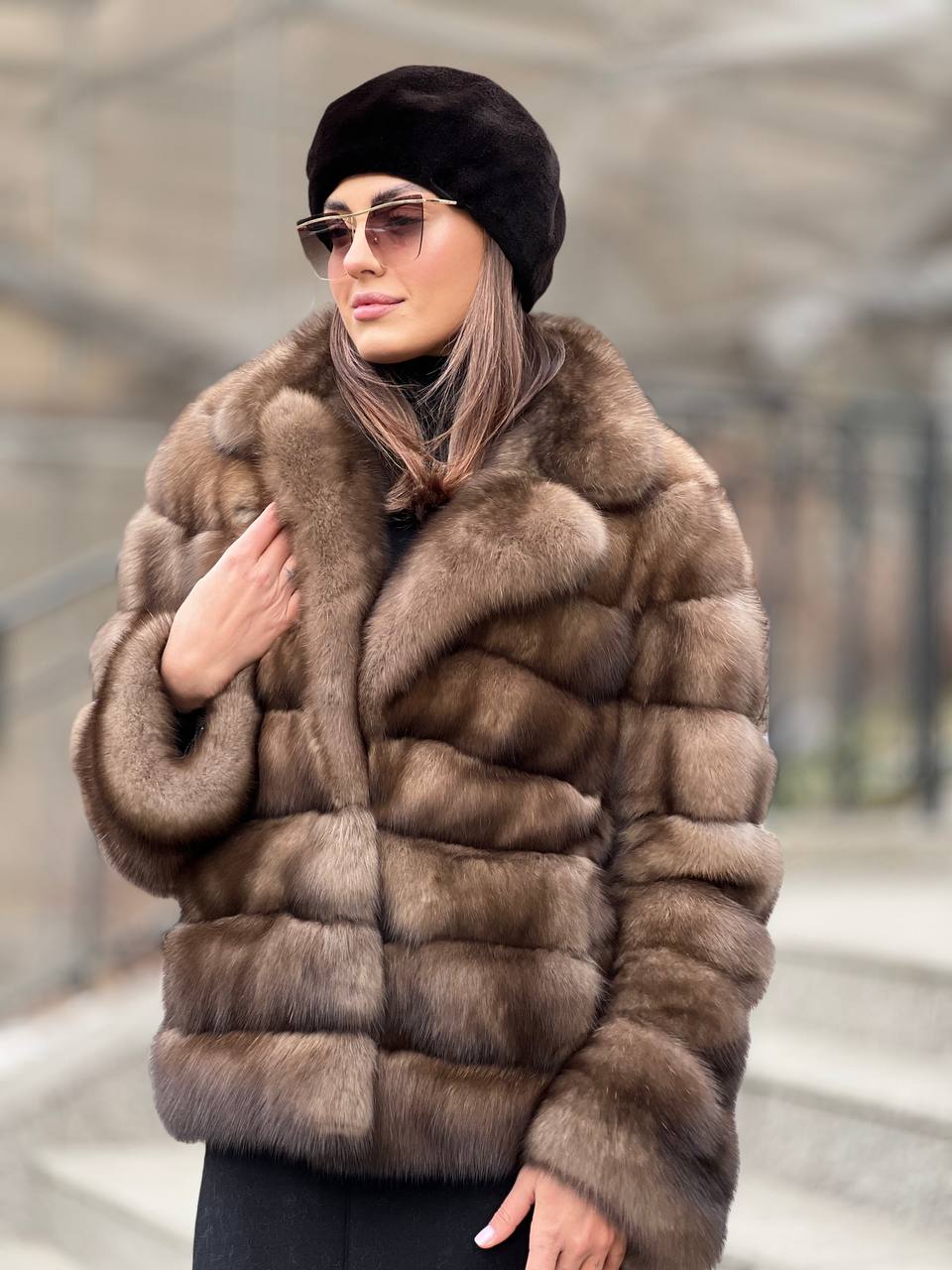 Полушубок из натурального меха соболя