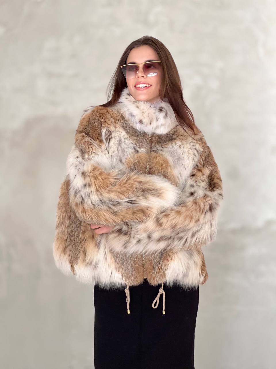 Полушубок из натурального меха рыси