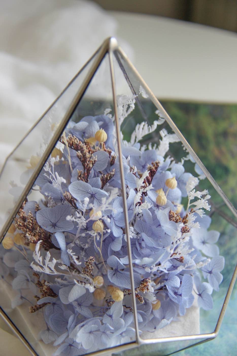 флорариум со стабилизированными цветами сиреневая Гортензия