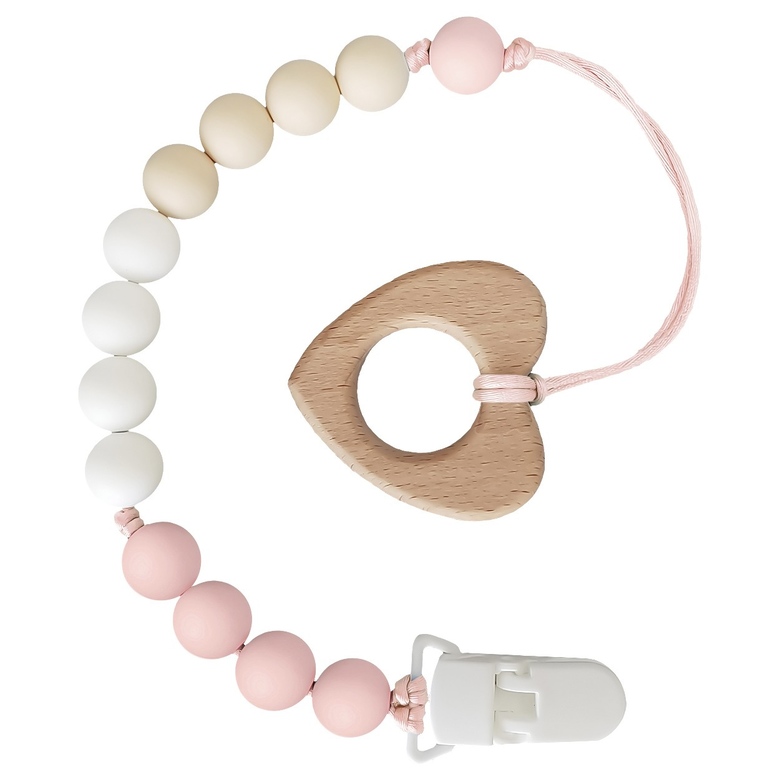 Грызунок-прорезыватель на держателе с клипсой / розово-бежевый