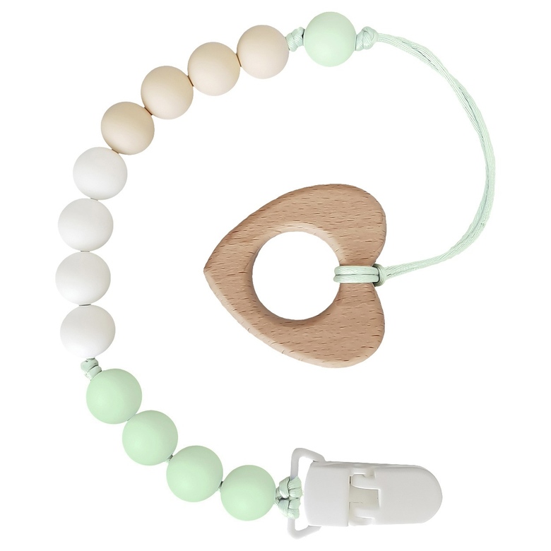 Грызунок-прорезыватель на держателе с клипсой / бежево-мятный