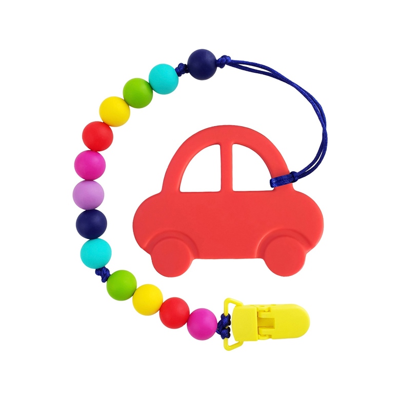 Грызунок-прорезыватель "Машинка" на держателе с клипсой / красный