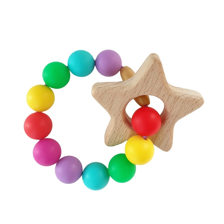 Браслет-прорезыватель с деревянным грызунком / радуга