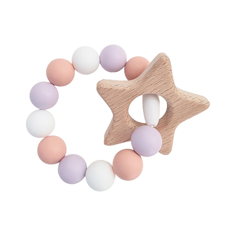 Браслет-прорезыватель с деревянным грызунком / сиренево-персиковый