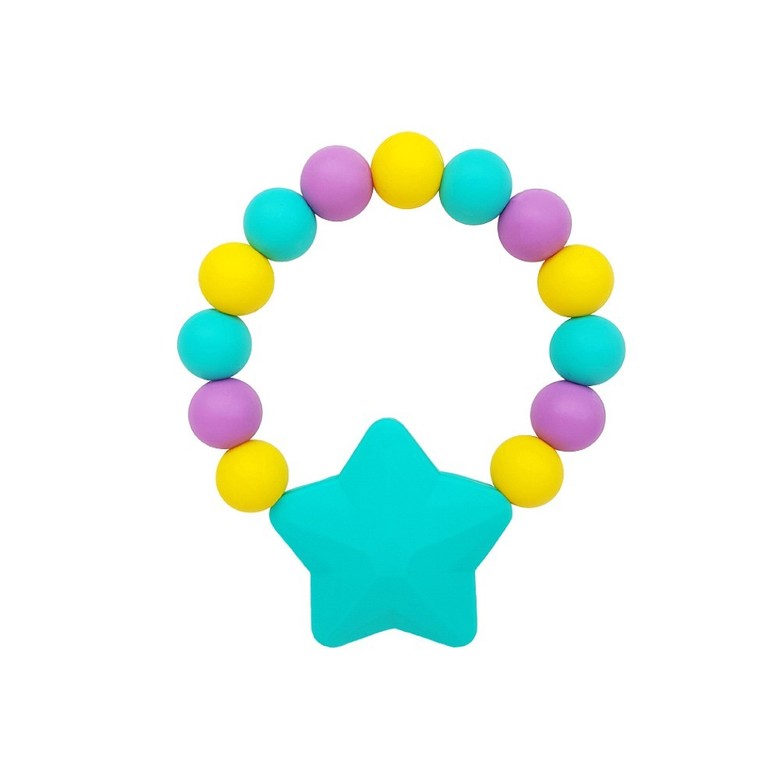 Браслет-прорезыватель "Звездочка" / бирюзово-желтый