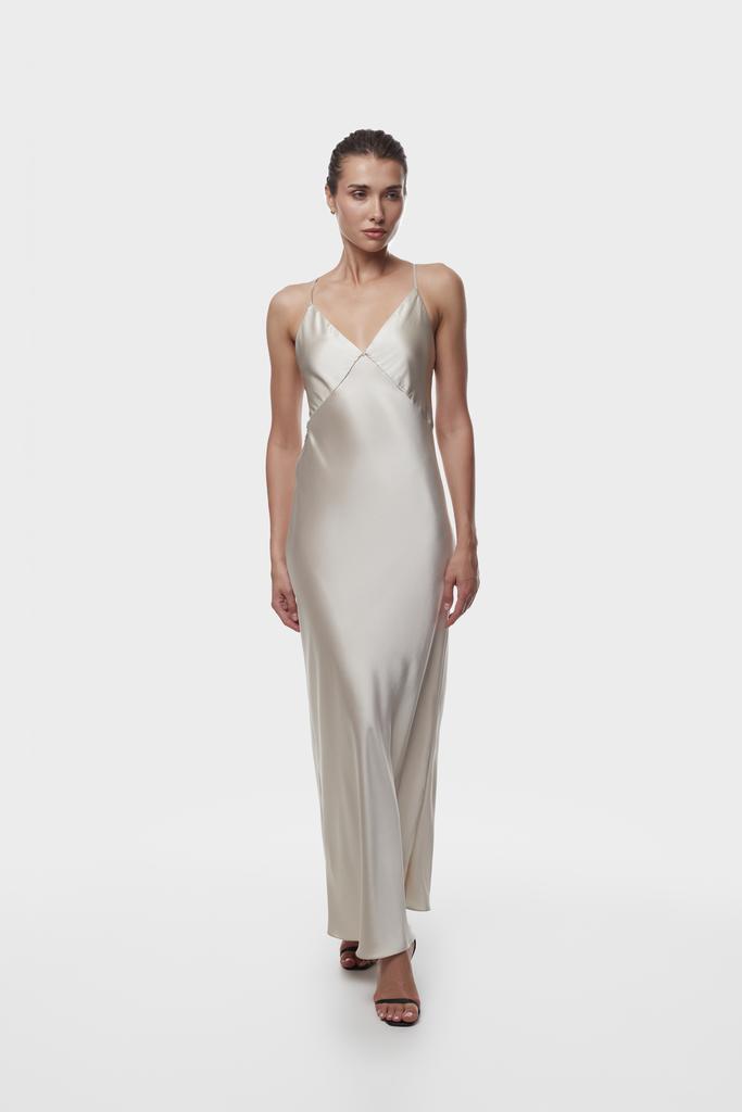 Платье-комбинация из натурального шелка в цвете латте