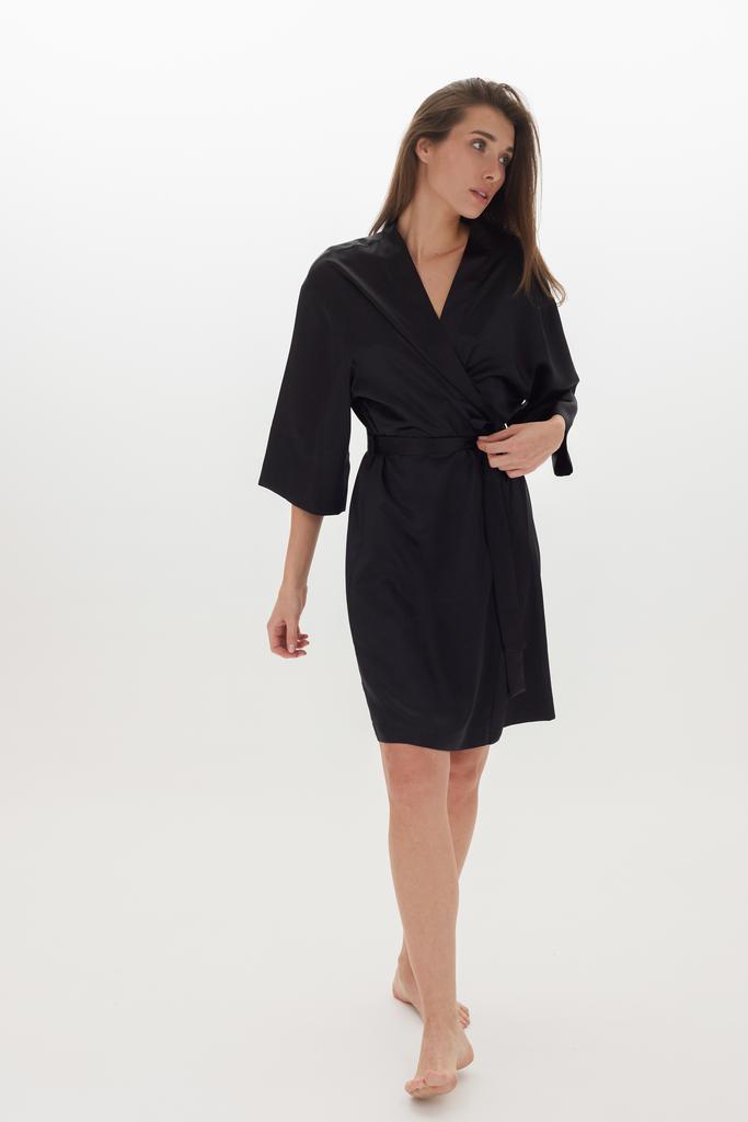 Шелковый халат миди черный