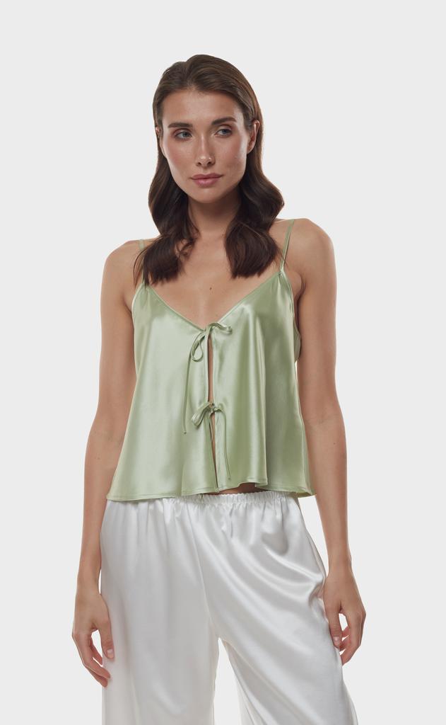 Шелковый топ на завязках оливковый/зеленый