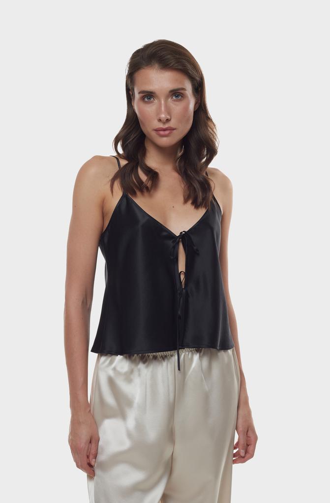 Шелковый топ на завязках черный