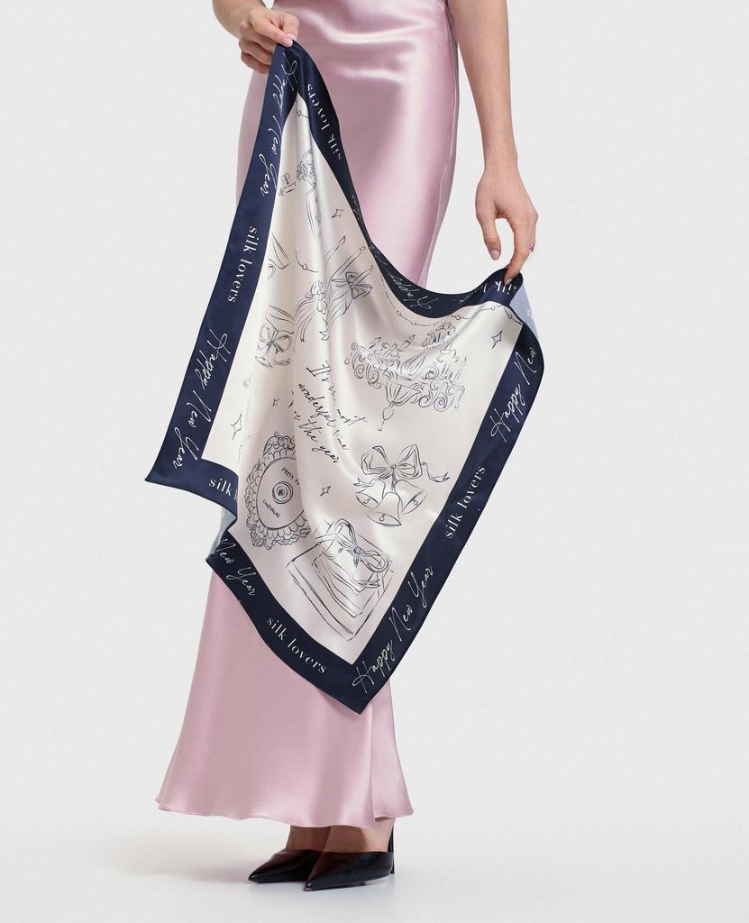 Шелковый новогодний платок 65х65см