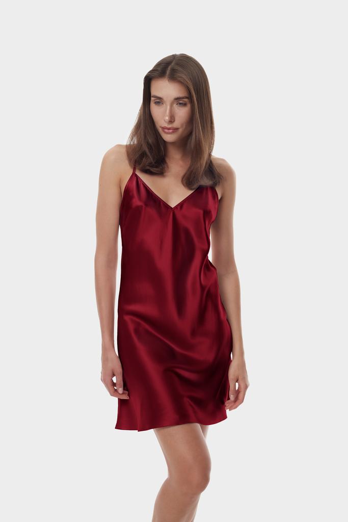 Шелковая сорочка мини бордо