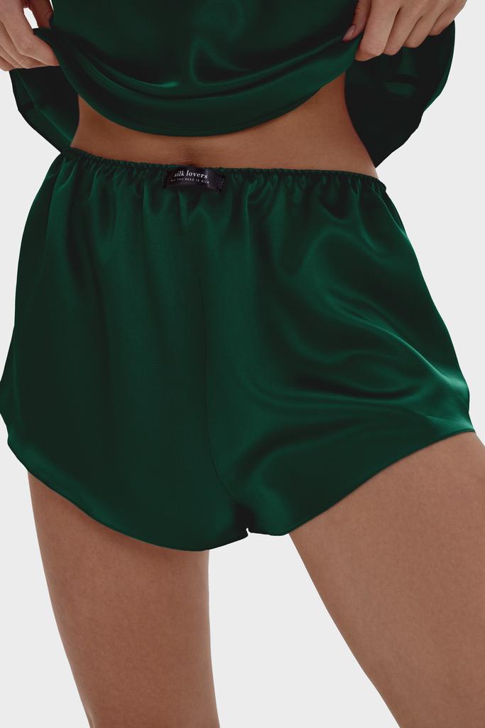 Шелковые пижамные шорты в цвете изумруд
