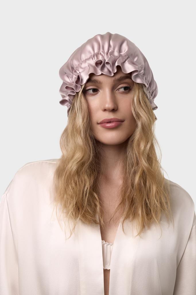 Шелковая шапочка для сна пудровая