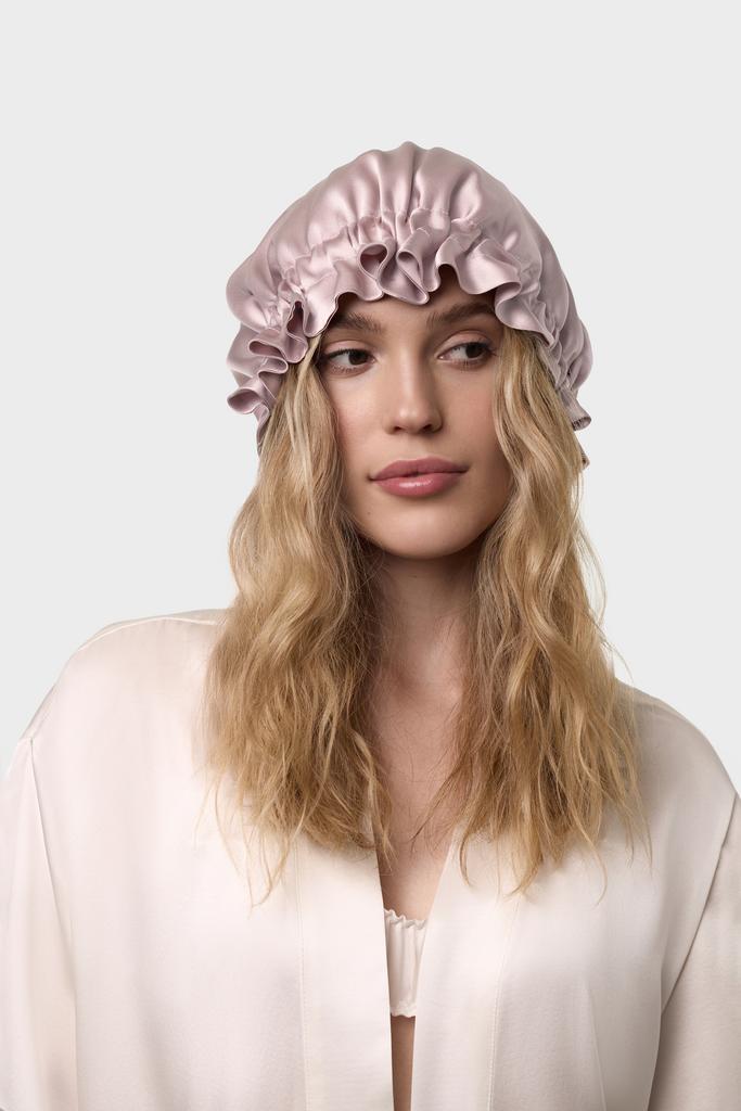 Шелковая шапочка для сна пудровая