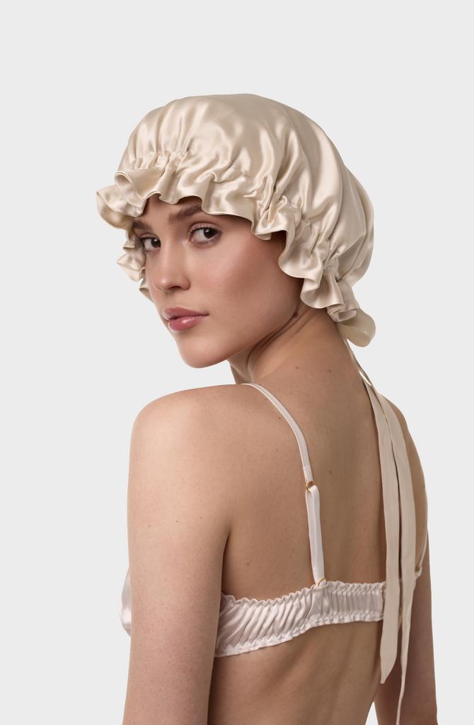 Шелковая шапочка для сна латте/золотая