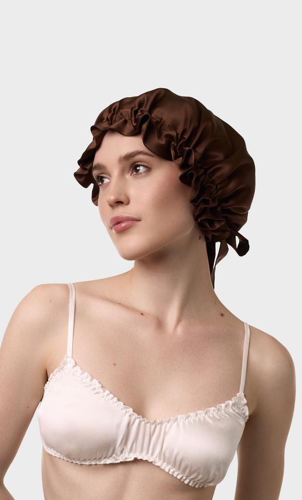 Шелковая шапочка для сна шоколадная/коричневая