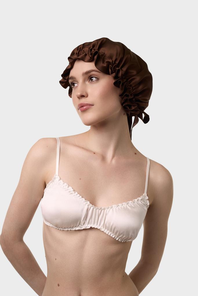 Шелковая шапочка для сна шоколадная/коричневая