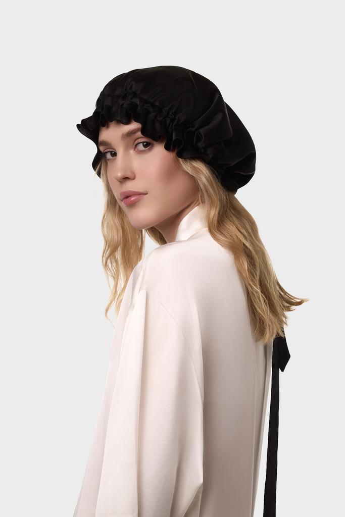 Шелковая шапочка для сна черная