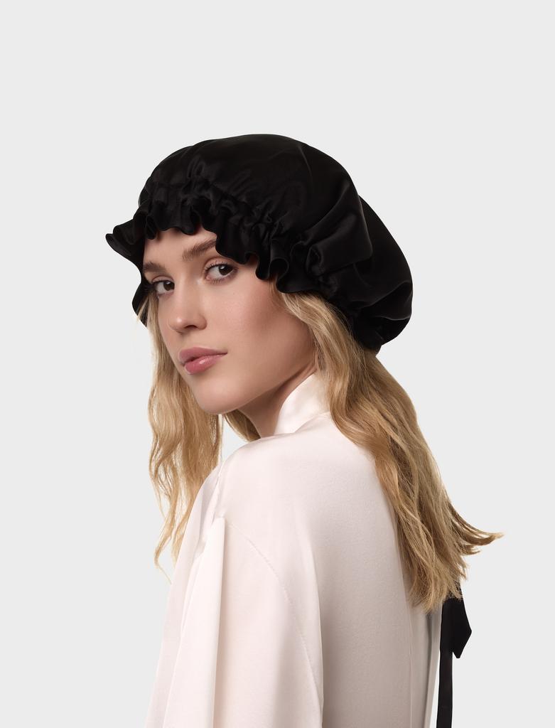 Шелковая шапочка для сна черная