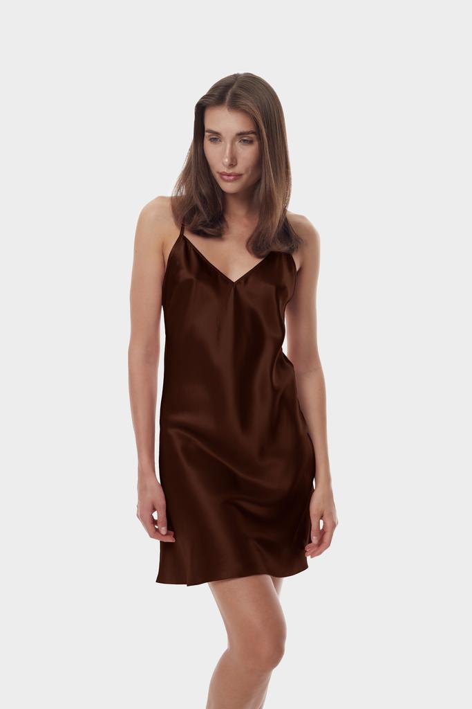 Шелковая сорочка мини шоколад