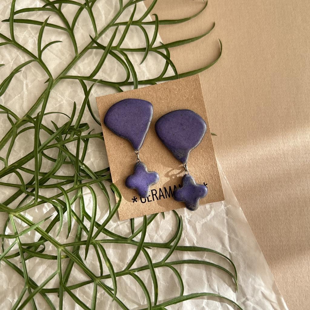 Серьги галька-клевер Баклажан