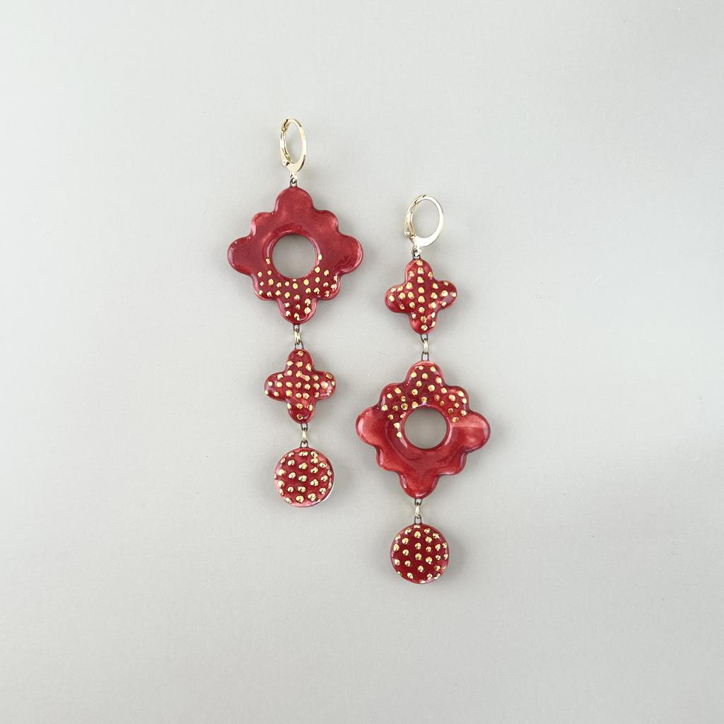 Серьги хоровод-клевер-круг зернь малина