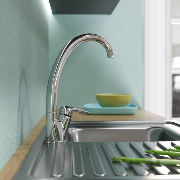 Смеситель ML08-032 для кухни 40k высокий излив боковая ручка (без подводки) MIXLINE