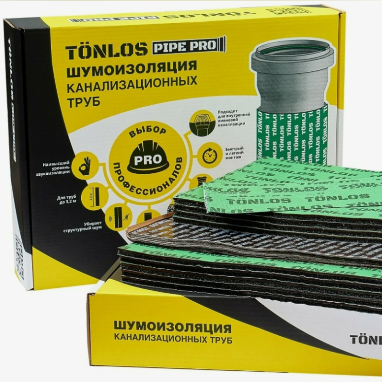 Комплект: Шумоизоляция для канализационных труб Tonlos Pipe PRO