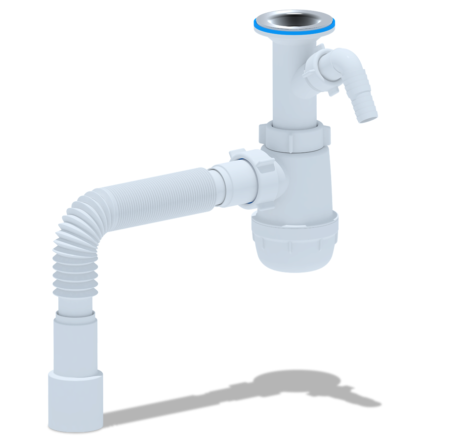 Сифон для мойки АНИ Пласт Грот A2015 1 1/2 дюйма 40 мм с отводом для стиральной машины с гибкой трубой 40х40/50 мм