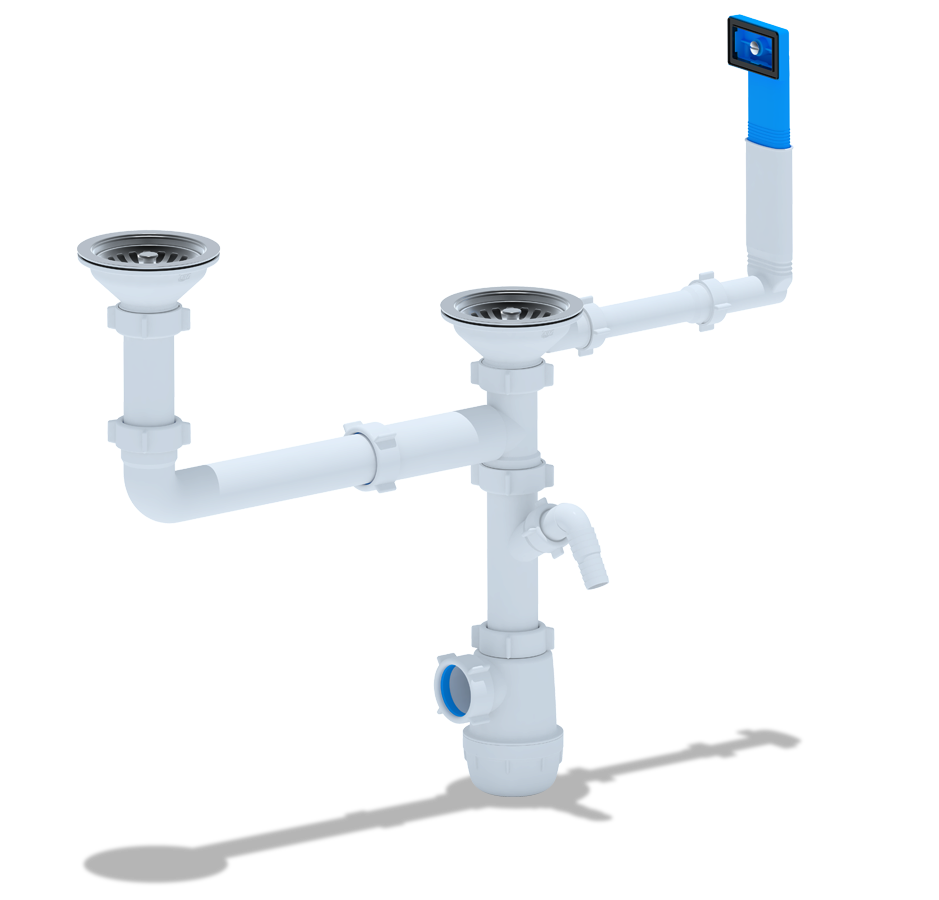 Сифон для мойки АНИ Пласт Грот A7700 3 1/2 дюйма 40 мм двойной разноуровневый с жестким переливом и отводом для стиральной машины