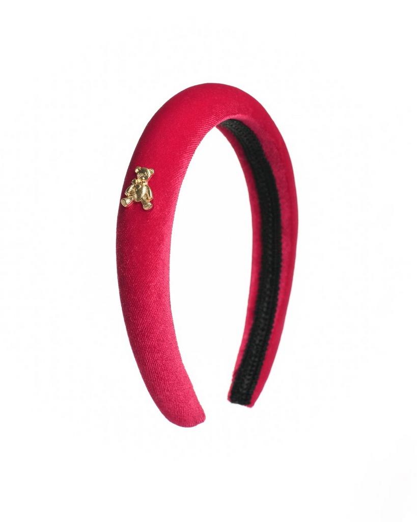 Ободок бархатный "Золотой мишка" цвет:  красная малина