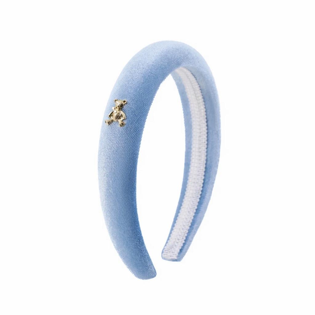 Ободок бархатный "Золотой мишка" цвет: голубой