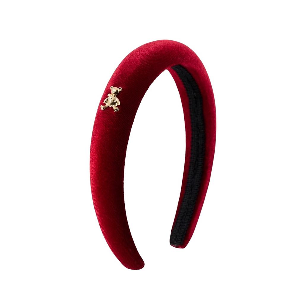 Ободок бархатный "Золотой мишка" цвет: бордовый