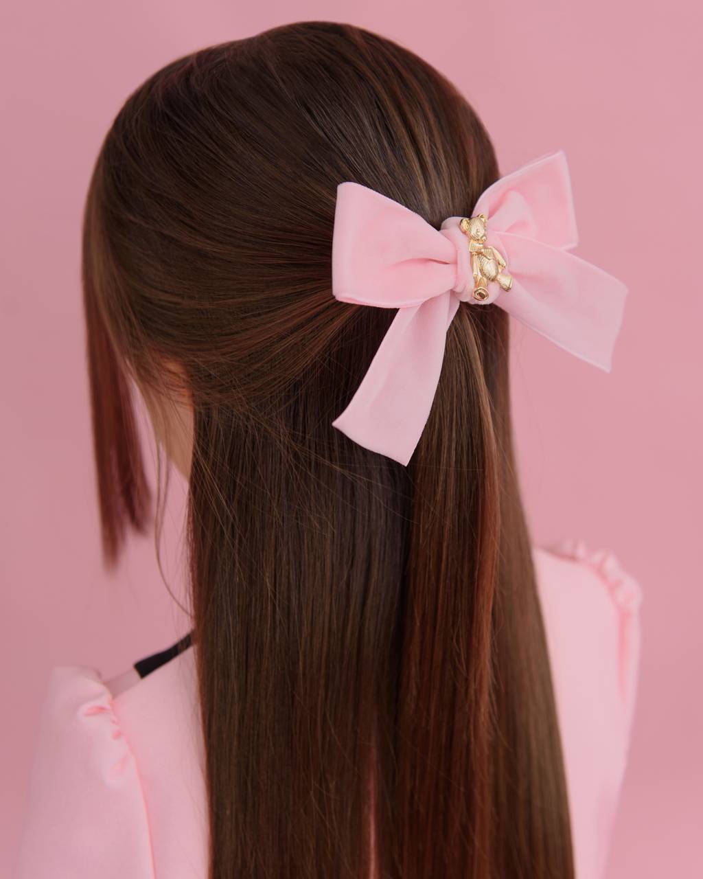 Заколка бархатная "Золотой мишка" цвет : розовый