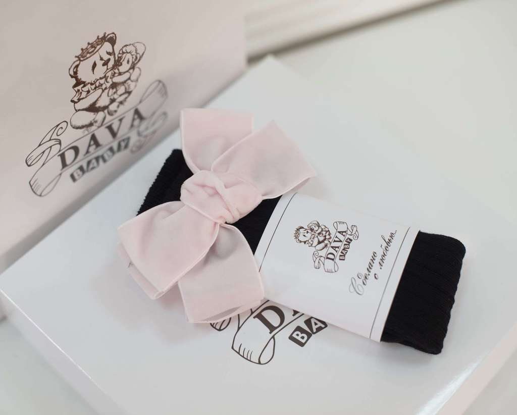 Гольфы RIB "Бантик BOW"  цвет: черные/нежно-розовый