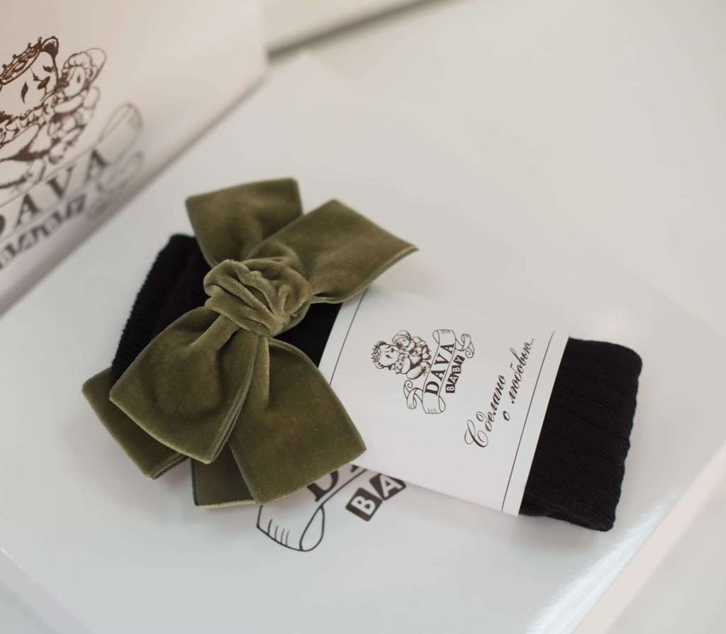 Гольфы RIB "Бантик BOW"  цвет: черные/оливковый