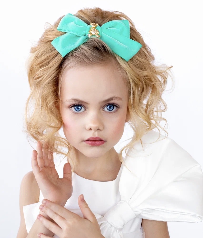 Заколка бархатная "Золотой мишка" цвет : мятный