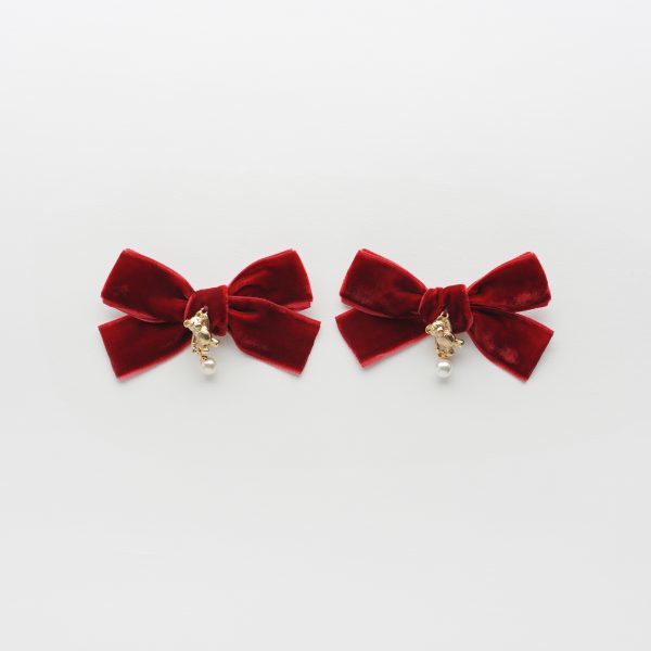 Заколка "Золотой мишка с жемчугом" mini, цвет: бордовый