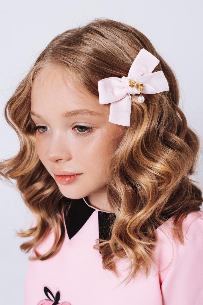 Заколка "Золотой мишка с жемчугом" mini, цвет:  нежно-розовый