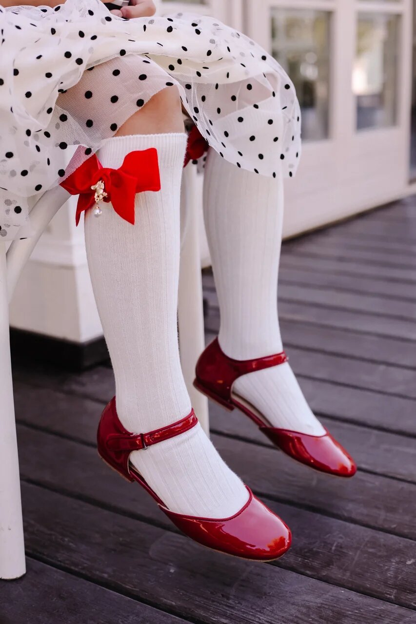 Гольфы RIB "Золотой мишка с жемчужинкой" цвет: белый/красный