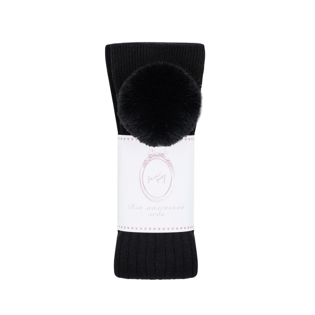 Гольфы с помпоном из экомеха цвет: черный/черный