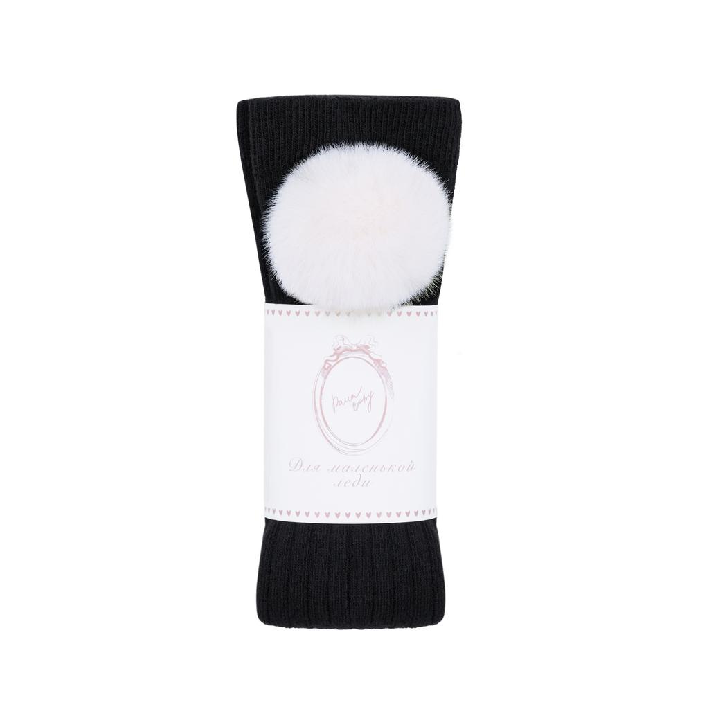 Гольфы с помпоном из экомеха цвет:   черный/ванильный