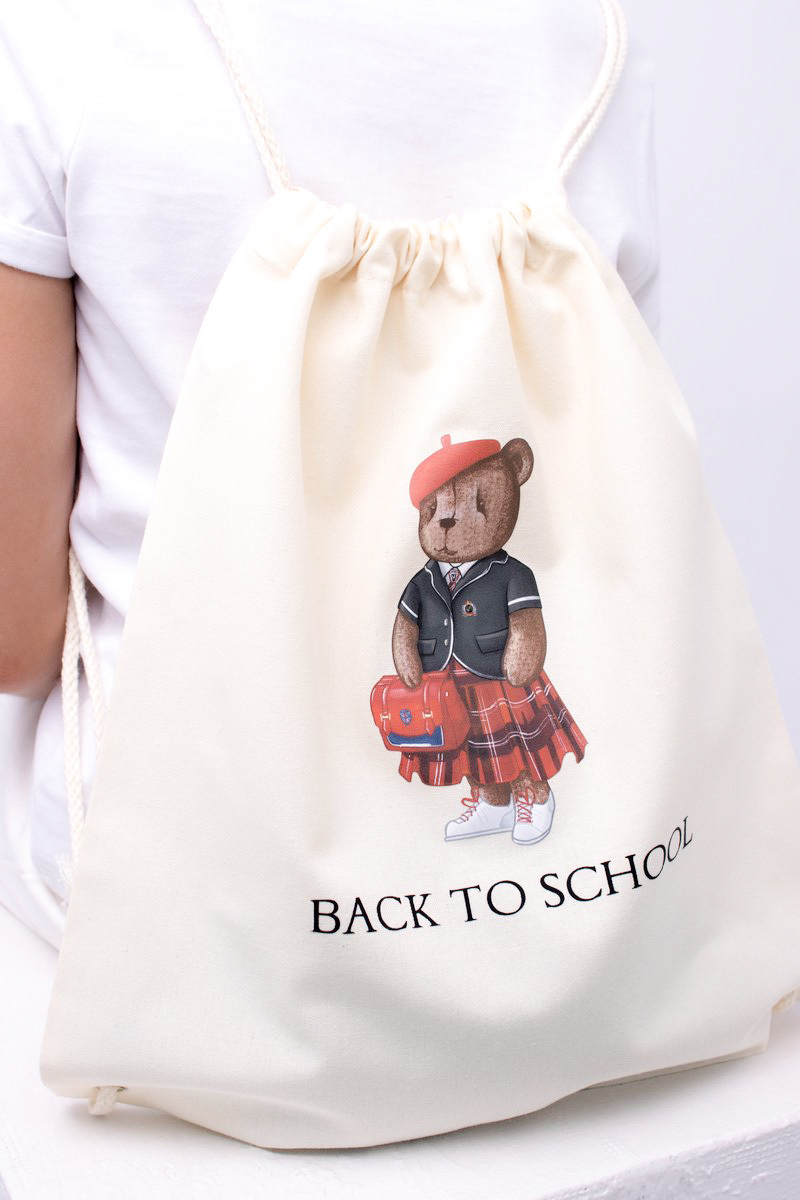 Сумка-мешок BACK TO SCHOOL цвет: кремовый/медведь красный