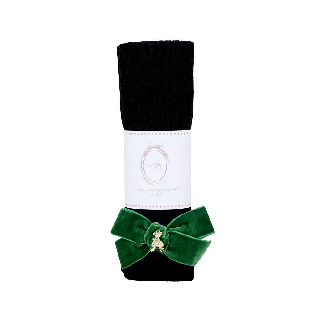 Колготки "Золотой мишка" цвет: чёрные/зеленый