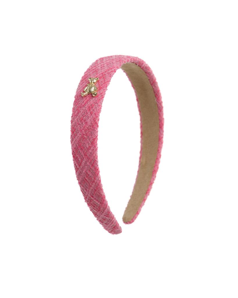 Ободок "Золотой мишка" твидовый, цвет: ярко-розовый
