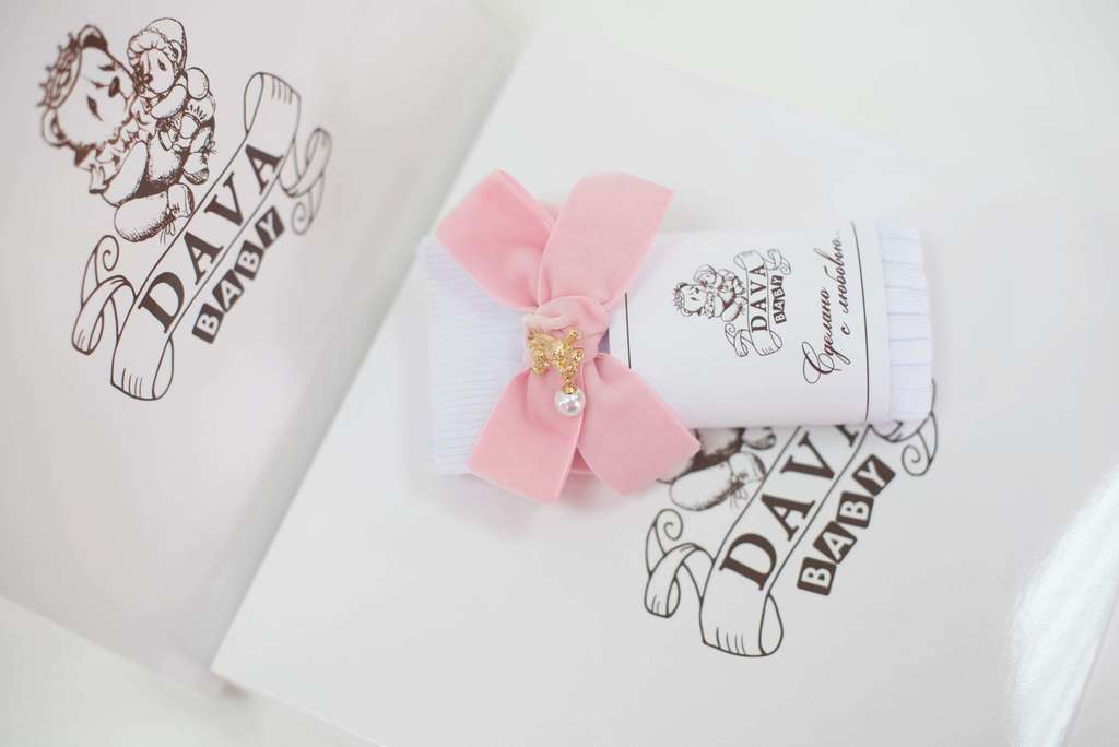 Гольфы RIB "Золотой мишка с жемчужинкой" цвет: белые/розовый