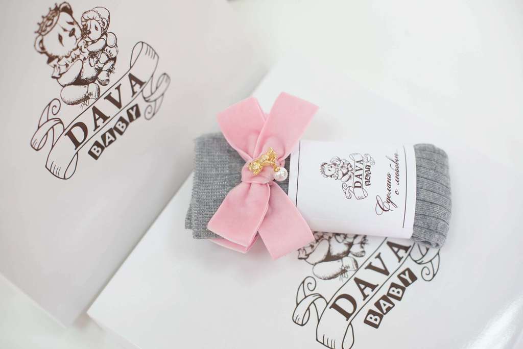 Гольфы RIB "Золотой мишка с жемчужинкой" цвет: серый/розовый